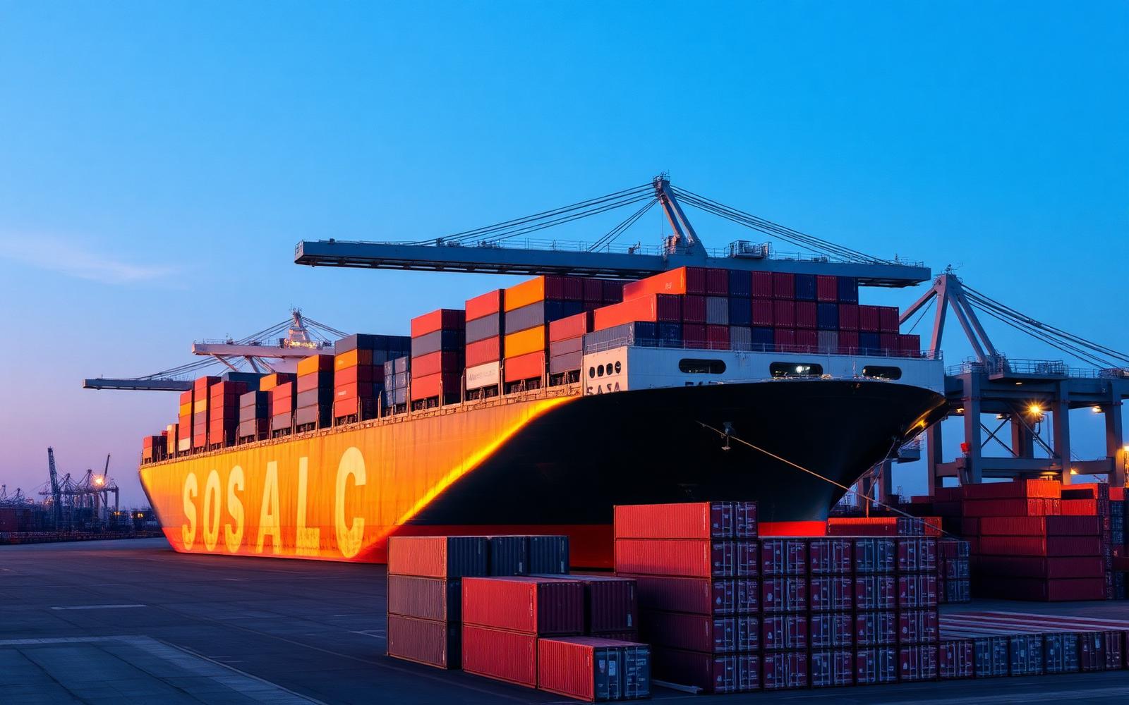 Container ship at an international shipping port